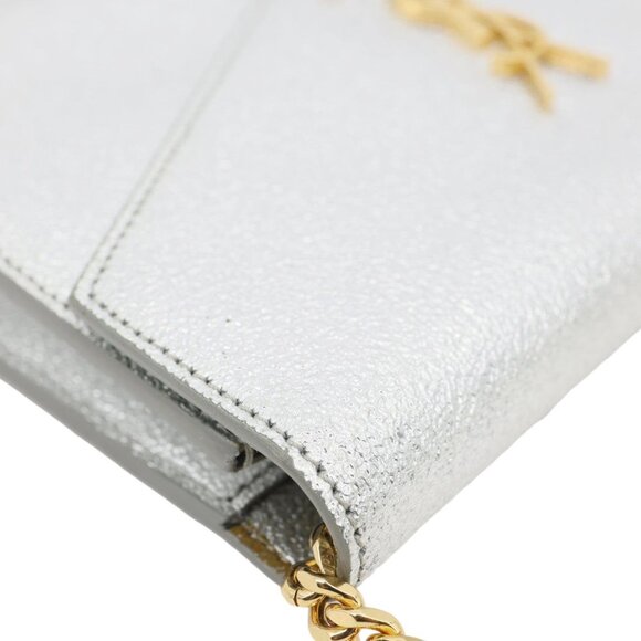 Yves Saint Laurent  Monogram Envelope Metallic Leather Chain Wallet Silver - Picture 6 of 14